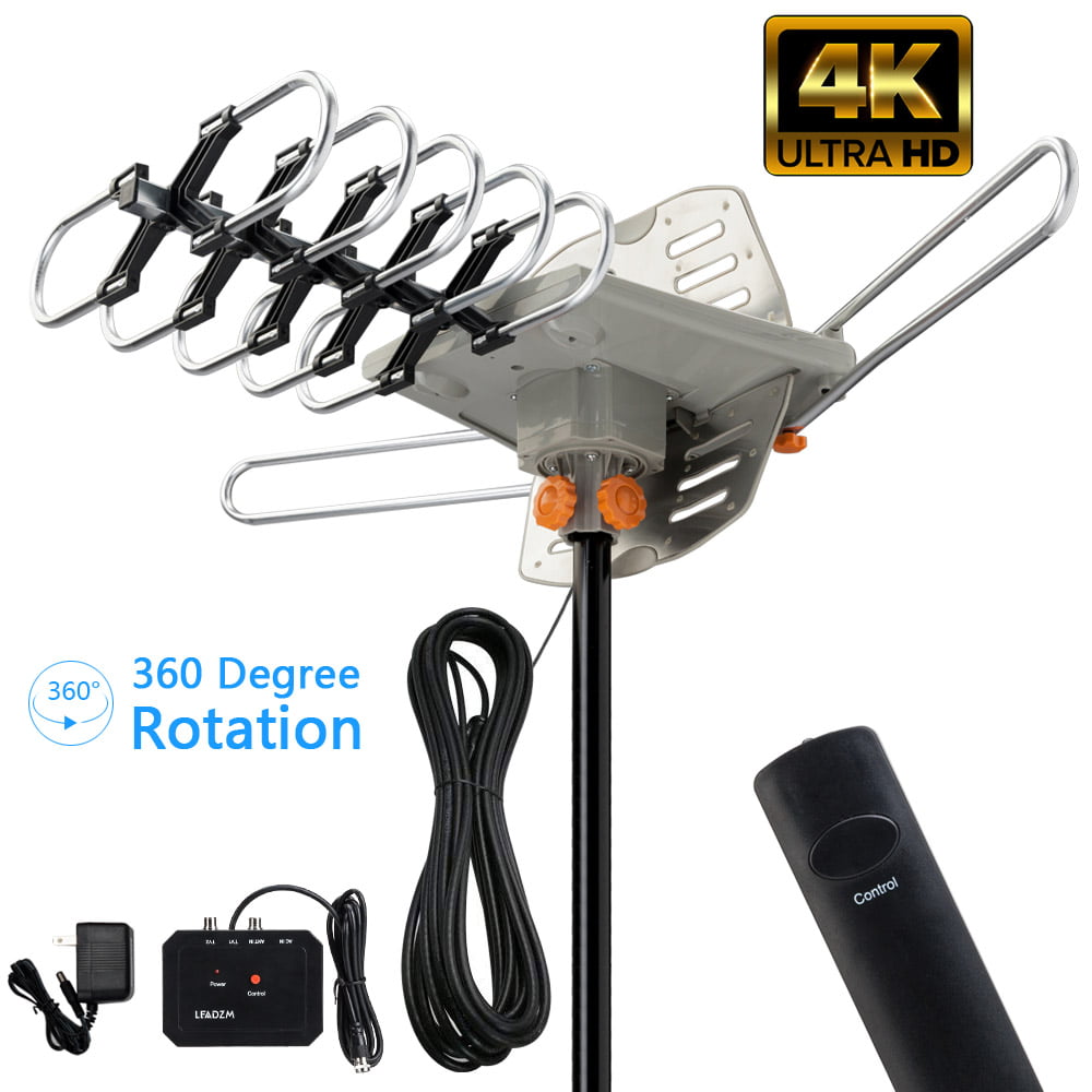 Outdoor Amplified HD TV Antenna 150 Miles Long Range with Motorized 360 Degree Rotation 32FT RG6 Coax Cable-UHF/VHF/1080P/4K with Infrared Remote Control 
