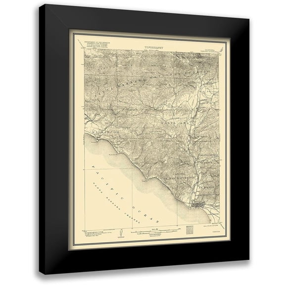 USGS 12x14 Black Modern Framed Museum Art Print Titled - Ventura California Quad - USGS 1904