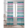 thumbnail image 2 of Vintage Stripes Sheer Curtains 96 Inch Long 2 Panels, Green Pink Striped Gradient Retro Lines Light Filtering Rod Pocket Semi Sheer Curtains, Sheer Voile Drapes for Living Room Bedroom, 52"x96", 2 of 5