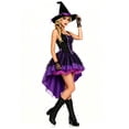 thumbnail image 4 of Women's Black & Purple Witch Halloween Costume, High Low Tutu Dress with Witch Hat and Lace Gloves for Halloween Party Cosplay, 4 of 5