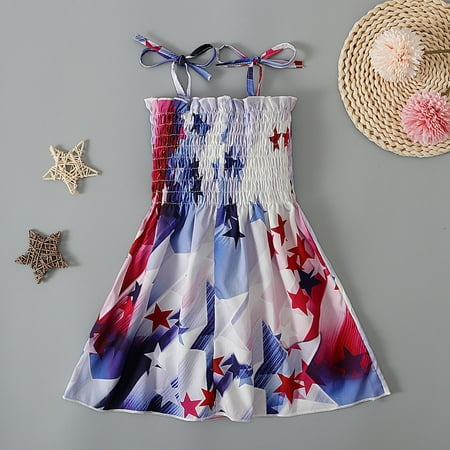 

Lolmot 4th of July Toddler Baby Girl Dress Summer Sleeveless Stars Striped Sundress Independence Day American Flag Dresses 1-5T on Clearance