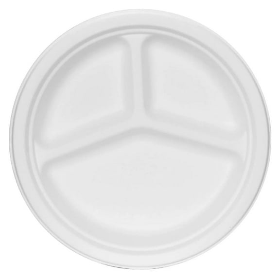 9 inch Round 3-Compartment Plates | Tree-Less™ Compostable Molded Fiber