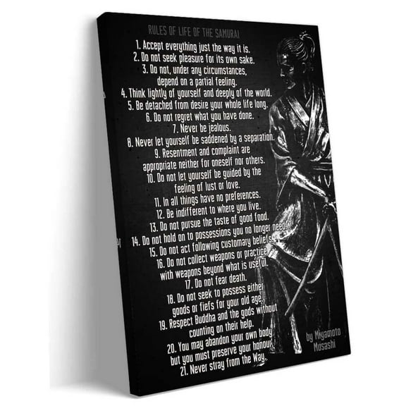 Japanese Samurai Wall Art Framed Life Rules Wall Art Quotes Prints Black Motivational Poster For Room Decor