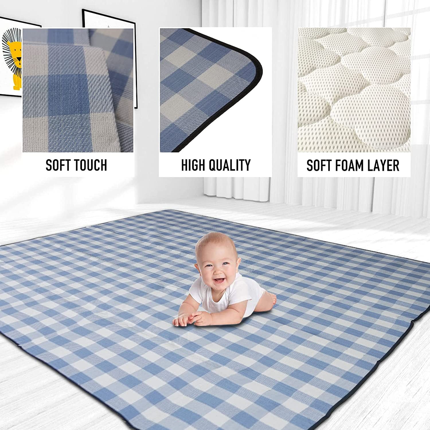 Foohor 80 x 80 Picnic Blanket Extra Large Waterproof And Foldable Beach Blanket 3 Layer Outdoor Blanket For 6 To 8 Adults