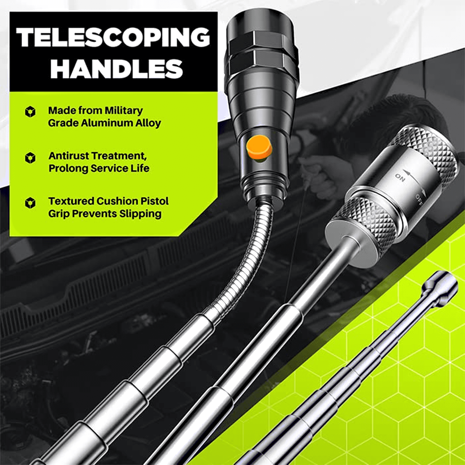 Telescoping Magnetic Pickup Tools Set, Inspection Mirror Telescoping, LED Flashlight, Cool Gadgets for Men, Gifts for Dad, Husband, Kids, Boyfriend, Magnet Stick