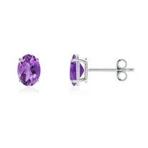 ANGARA 1.4 Ct Natural Oval Shape Amethyst Stud Earrings For Women In Sterling Silver | February Birthstone, Anniversary, Jewelry Gift for Women | Amerthyst Push Back Stud Earrings
