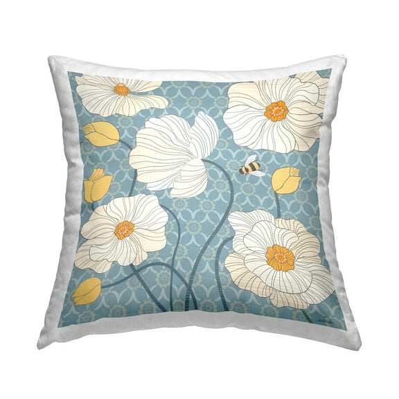 Stupell Industries Vintage Patterned Poppies Decorative Printed Throw Pillow, 18 x 18