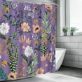 thumbnail image 3 of Boho Floral Shower Curtain, Pink Flower Tropical Leaves Plant Shower Curtain, Cute Fun Botanical Decorative Bath Curtain Cloth Fabric Bathroom Decor Set with Hooks, Purple, 72x72, 3 of 6