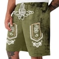 thumbnail image 4 of IWRICH Men's Graphic Printed Retro Shorts Drawstring Elastic Waist Short Pants Casual Fashion Plus Size Pants with Pockets Army Green XXL, 4 of 4