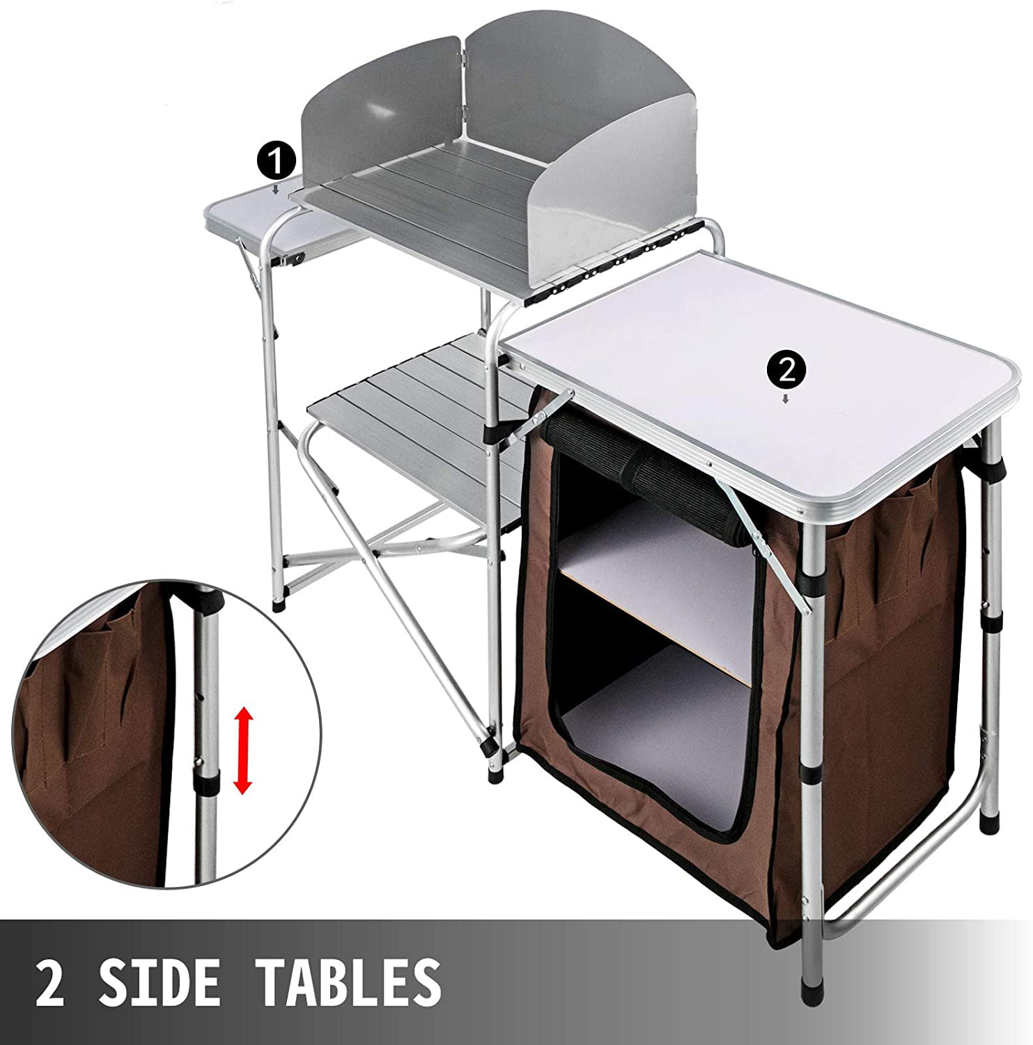 VBENLEM Outdoor Camp Kitchen 2-Tier Portable Camping Cook Table for Outdoor Activities Black Camping Kitchen Table 2 Side Tables with 3 Zippered Bag