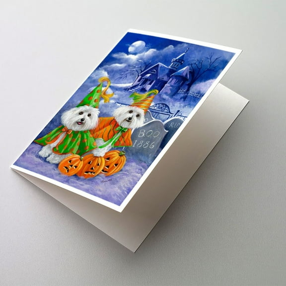 Bichon Frise Halloween Haunted House Greeting Cards and Envelopes Pack of 8