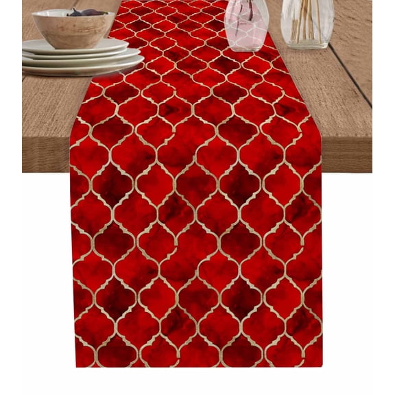 ERUNPONLY Red Geometric Table Runner - 70 Inch Long Modern Morocco Abstract Art Cotton and Linen Blended Dress Scarves Farmhouse Table Runner for Kitchen Dining, Coffee Table, 13" x 70"