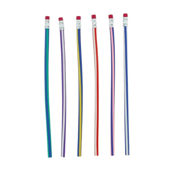 Qyaukm 6-Pack Novelty Bendable Pencils, Colorful Striped Design with Erasers, Fun Office Desk Supplies for Writing, Creative Projects & Home Use, 6 Pens