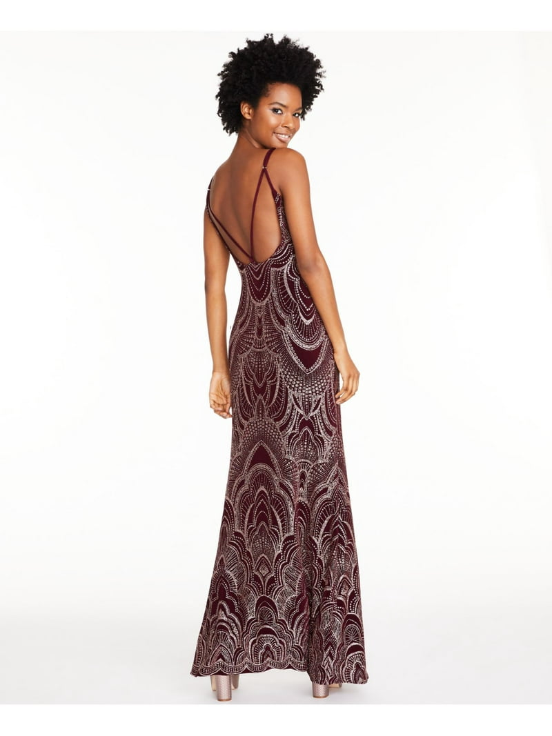 JUMP Womens Maroon Glitter Patterned Spaghetti Strap V Neck Full-Length  Sheath Prom Dress 17/18 - Walmart.com