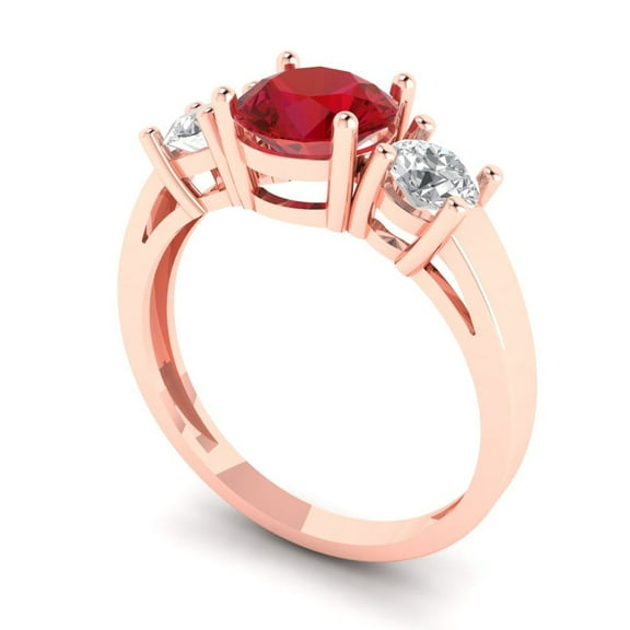 1.5 ct Round Cut Simulated Pink Tourmaline Three-Stone Engagement Ring for Women in 14K Rose Gold