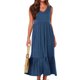 thumbnail image 1 of Lucakuins, vestidos midi de verano para mujer, moda de vacaciones, cuello en V, color sólido, sin mangas, playa, vestido acampanado Lucakuins moda, 1 of 6