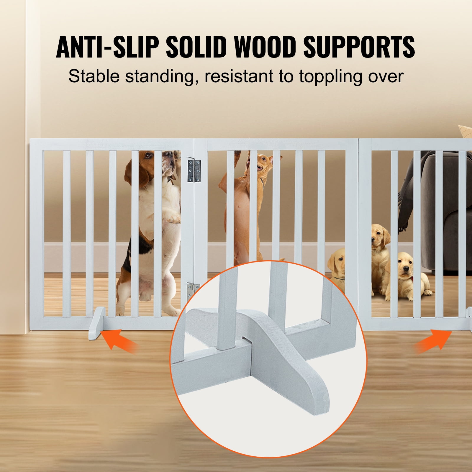 KFFKFF 24x60 inch Free Standing Dog Gate Freestanding Pet Gate Foldable White