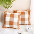 thumbnail image 5 of PiccoCasa 18"x18" Decorative Cushion Covers Pompoms Plaid Throw Pillow Covers Set of 2, Orange and Beige, 5 of 8