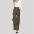 thumbnail image 2 of Slacks Women Slacks Drape High Waisted Solid Wide Leg Pants Casual Suit Pants Womens Wide Leg Dress Pants Brown XL, 2 of 4