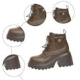 thumbnail image 7 of Womens Motorcycle Boots Platform Chunky Heel Antislip Lace up Zipper Ankle Booties Comfy Retro Leather Round Toe High Top Boots Khaki Size 8.5, 7 of 7
