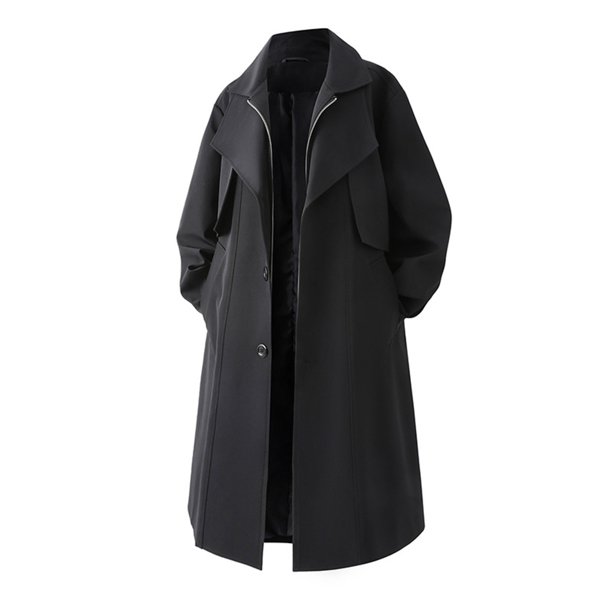 NTACZA Black Mens Winter Jacket Wool Peak Lapel Peacoat Full Zip