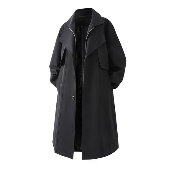 Trench Coat Men, Men's Solid Color Woolen-Like Mid-Length Lapel Trench Coat with Buttons, Zipper, Casual Fashion & Long-Sleeve Pockets, Long Coat Men