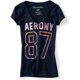 thumbnail image 1 of Aeropostale - Camiseta gráfica para mujer con cuello en V brillante Aero Ny 87, azul, pequeña, 1 of 1
