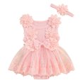 thumbnail image 2 of Riecok Newborn Infant Girl 1st Birthday Party Dress Princess Romper Soft Tulle 3D Flower Applique Ruffle Sleeve 0-18 Months Pink 12 M, 2 of 6