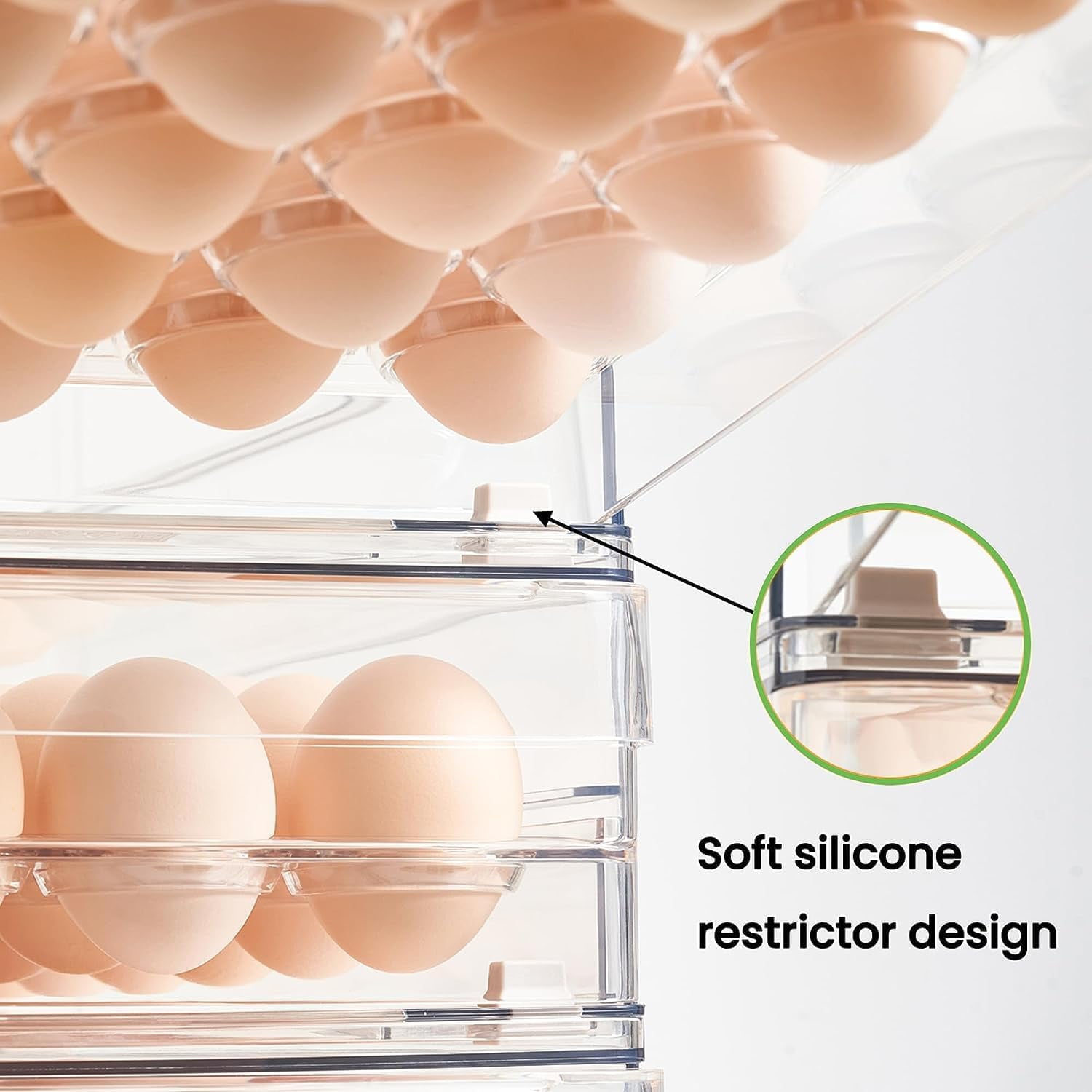 Egg Holder for Refrigerator, 48 Capacity Clear Egg Storage Drawer with Non-Slip Pads, Stackable BPA-Free Egg Organizer Tray for Fridge