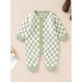 thumbnail image 4 of Musuos Baby Girl Boy Knitted Jumpsuit, 3 6 12 18 24M Checkerboard Round Neck Long Sleeve Button Up Rompers for Toddlers, 4 of 10