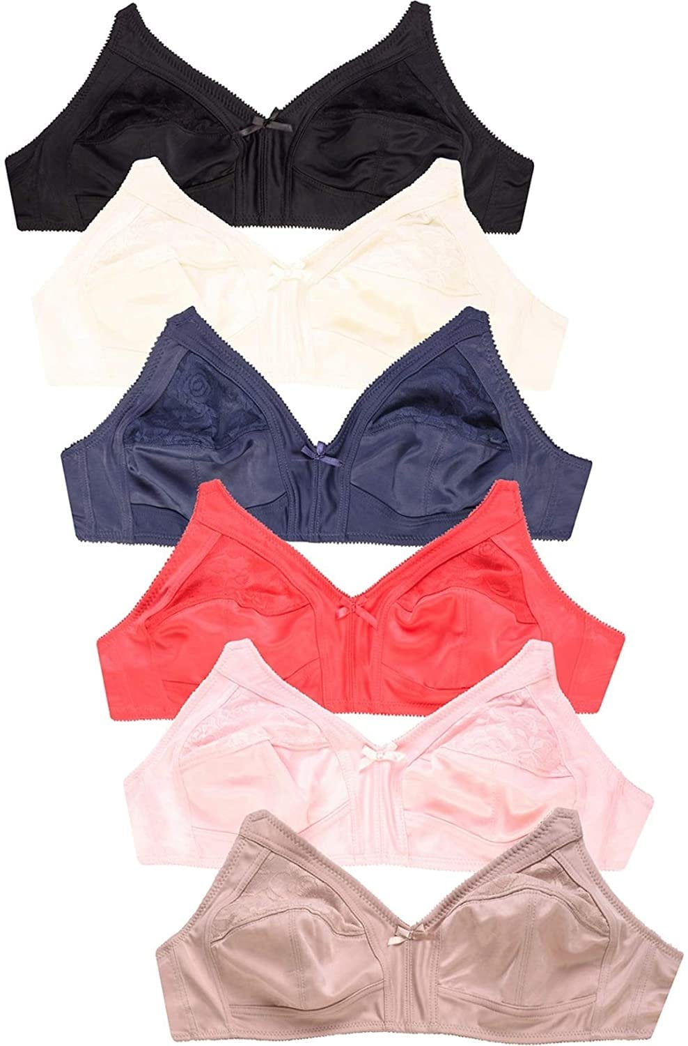 6 Pieces Wireless Lace Full Cup 3Hooks No Padding Wire Free Bra (36B