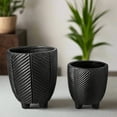 thumbnail image 3 of Kavrine Ceramic Round Pot with Embossed Chevron Stripe Design and Stand (Set of 2), 3 of 7