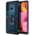thumbnail image 2 of For Samsung Galaxy A21 Case with Tempered Glass Screen Protector (Full Coverage), Nagebee Military Armor [Magnetic Ring Holder & Kickstand] Shockproof Protective Cover (Navy Blue), 2 of 5