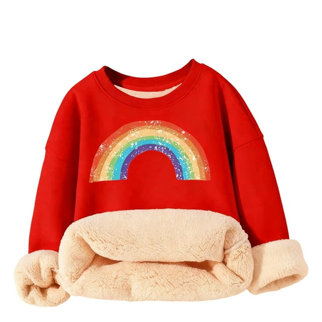 Zecgelong Chandail Décontracté pour Enfants à Motif Arc-en-Ciel, Coupe Ample, Chaud, avec Col Rond et Manches Longues. Style Automne/hiver. Taille Rouge 4-5 Ans