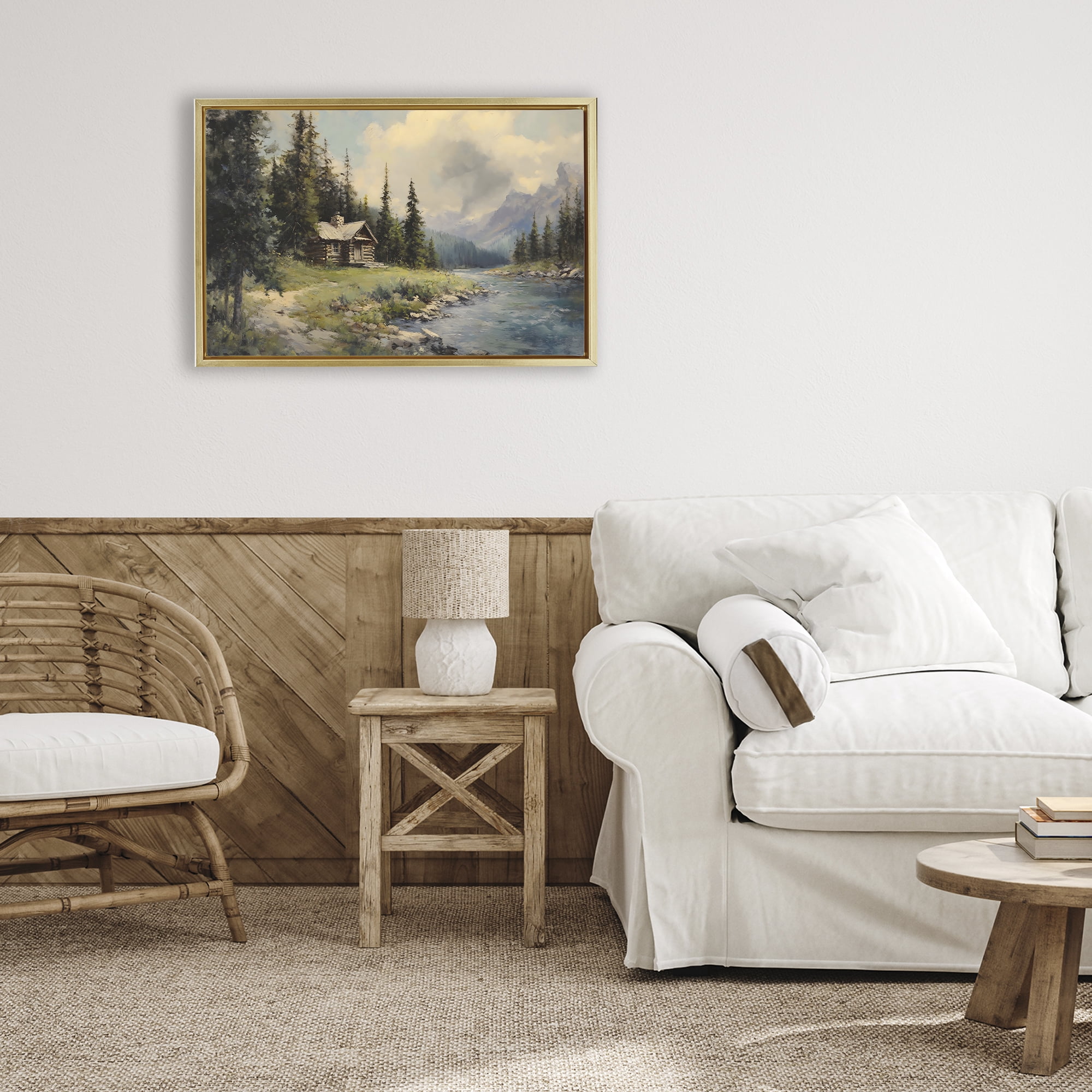 Stupell Industries Creek Cabin Riverside Retreat Gold Framed Floater Canvas Wall Art, design by Franklyn Gregory