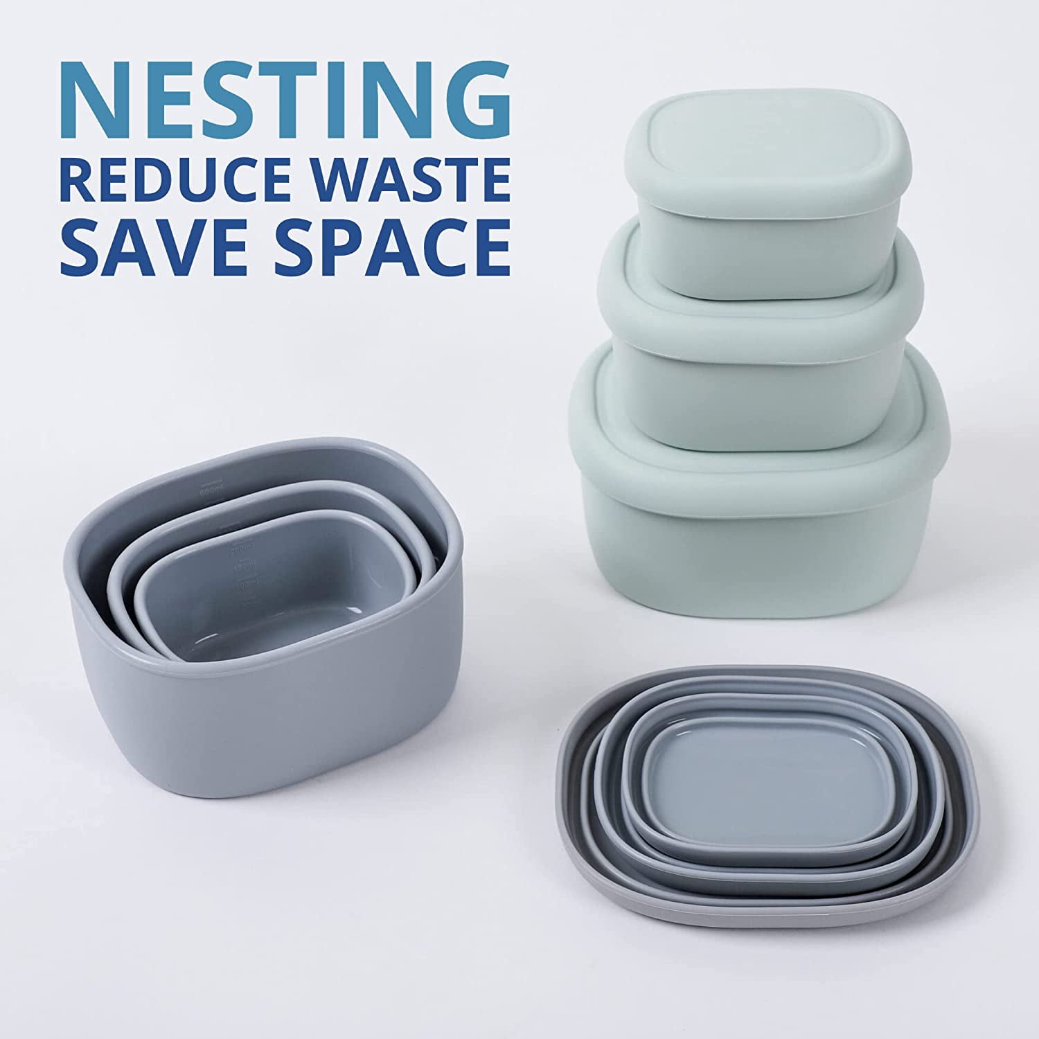 BLUE GINKGO Nesting Silicone Containers, Airtight Food Storage | Set of 3 Gray (6.7oz, 10oz, 20oz) Gray