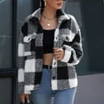 thumbnail image 2 of Hvyesh Womens Sherpa Lined Flannel Jacket Lapel Button Down Fleece Plaid Shirt Casual Shacket Coat with Pockets, 2 of 7