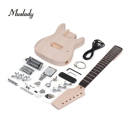 Muslady Children ST Style Unfinished DIY Electric Guitar Kit Basswood Body Maple Wood Neck Rosewood