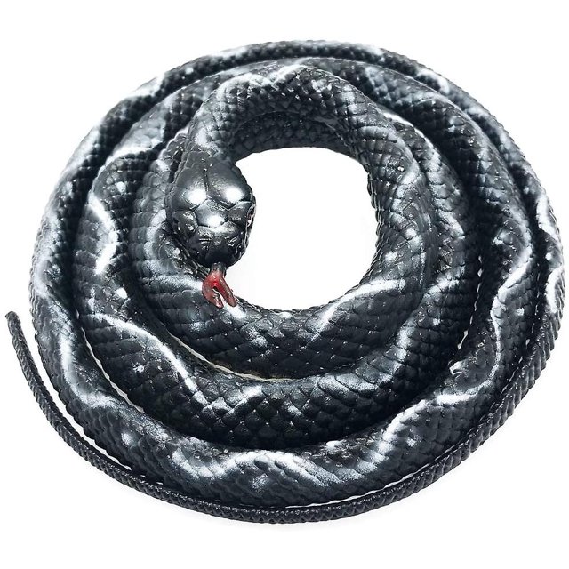 Serpiente de goma larga de 53 pulgadas de color, juguetes de serpiente falsas, bolsa de fiesta, relleno, disfraz de broma de Halloween (negro) Feliz Sencillez