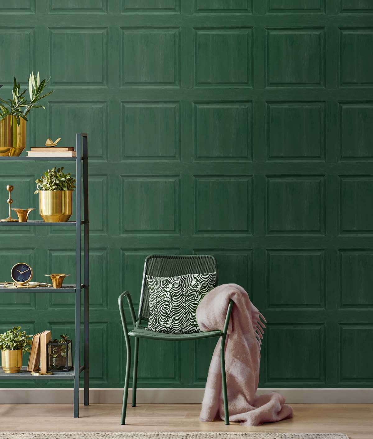 NextWall Arthouse Washed Faux Panel Peel and Stick Wallpaper 20.5 in. W x 18 ft. L - Emerald Green