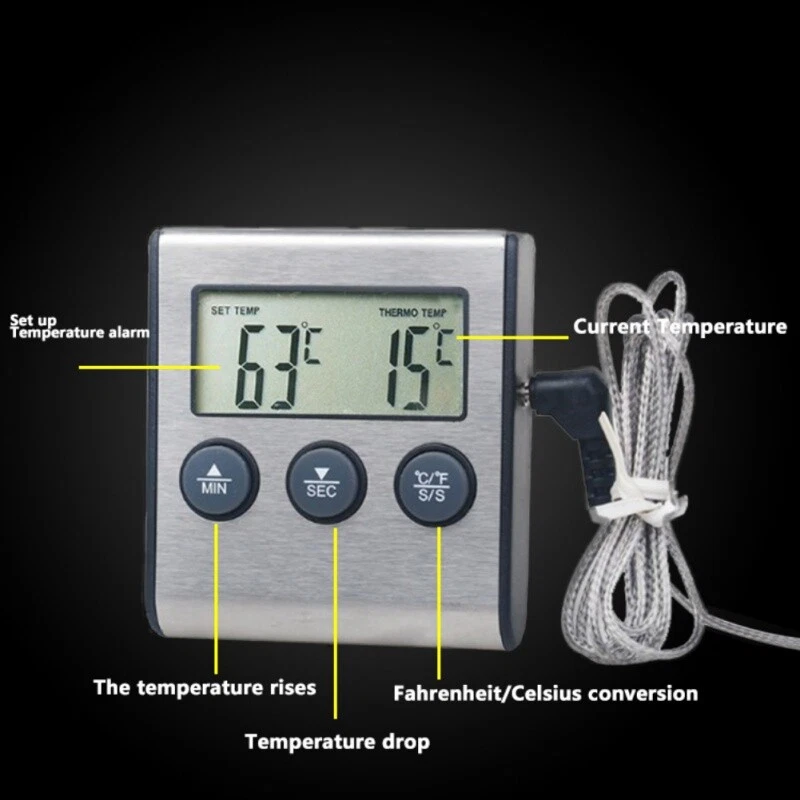 CIRCLE- Remote Kitchen Digital Cooking Thermometer Probe Meat Food Temperature W/Timer