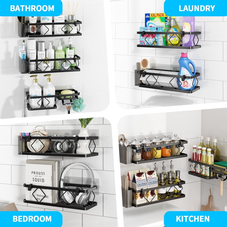 PHANCIR 5-Piece 3-Tier Shower Caddy with Hooks, Black Stainless Steel photo 3