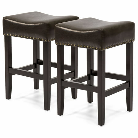 Best Choice Products 26in Faux Leather Upholstered Counter Stools with Wooden Base and Silver Nailhead Trim, Set of 2, (Best Italian Leather Brands)