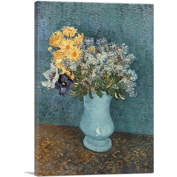 ARTCANVAS Vase of Flowers 1887 Canvas Art Print by Vincent Van Gogh - Size: 12" x 8" (0.75" Deep)