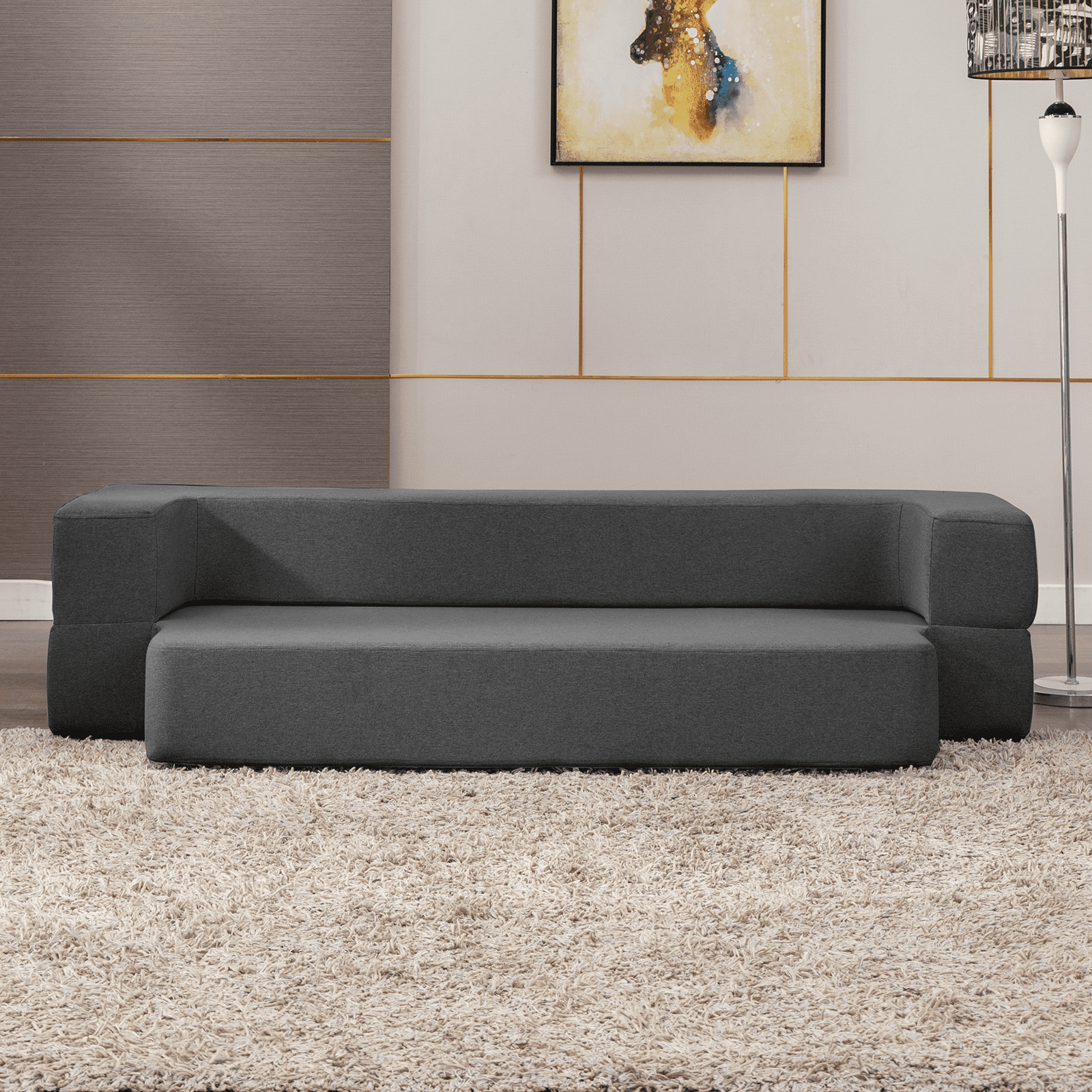 HonTop 10 Inch Folding Sofa Bed with 2 Pillows Modern Futon Sofa Bed Memory  Foam Couch Sleeper Chair Bed for Guest Bed Mattress, Twin Size, Grey Sofa