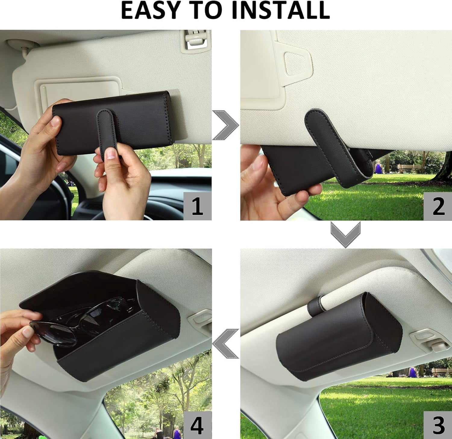 Chasenew Sunglasses Holder for Car Sun Visor, Auto Eyeglasses Protective Storage Case, Vehicle Visor Accessories Organizer Box （Black, Black-2）