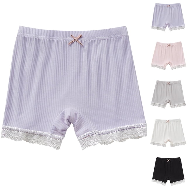 Sijiajgjfu Girl's Lace Bottom Shorts Ribbed Elastic Waist Under Dress Shorts Solid Color Short Leggings for 2-10 Years Gray