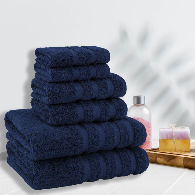 American Soft Linen Navy Blue Turkish Cotton Towel Set, 6-Piece photo 4
