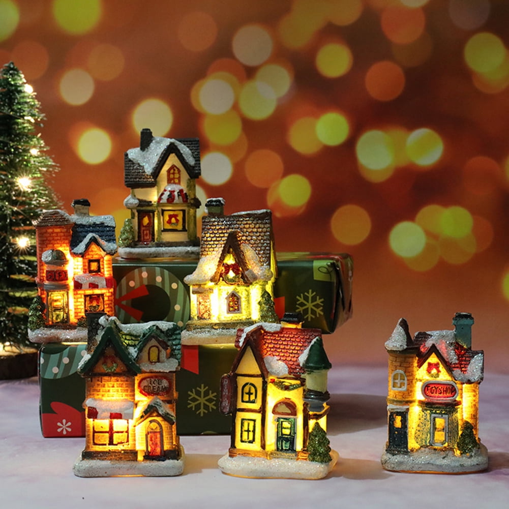 Candle LED Flash Light Wood House Christmas Tree Hanging Ornaments DIY Kits 