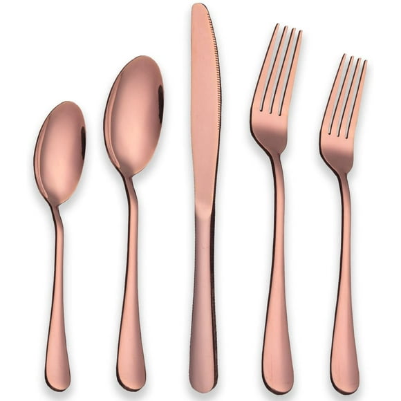 Rose Gold Silverware Set, 40 Piece Stainless Steel Copper Flatware Set Cutlery Sets, Service for 8 (Shiny Rose Gold)